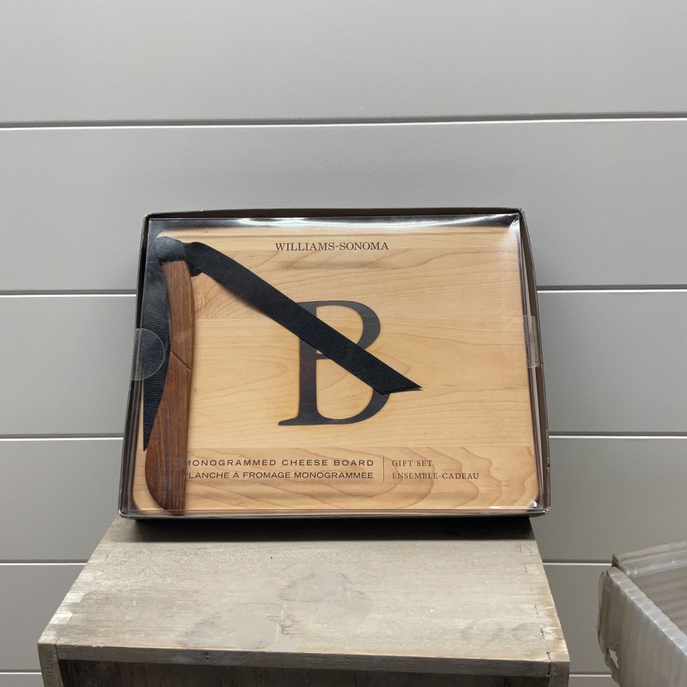 Williams-Sonoma Monogrammed Maple Cheese Board Gift Set Letter B Teak Spreader